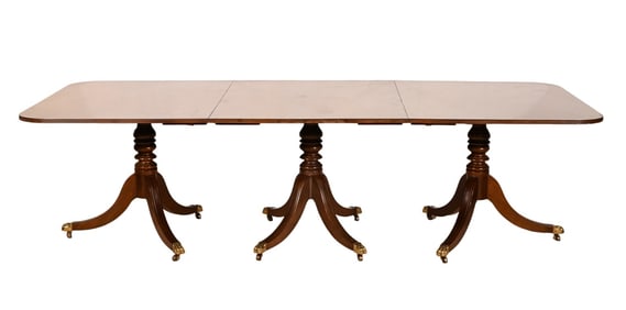 Regency Style Carved Triple Pedestal Dining Table