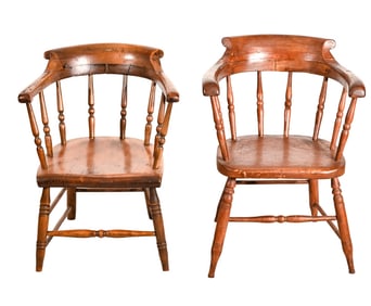 Antique Victorian Elm Windsor Smokers Bow Chairs