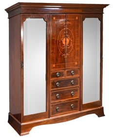 Antique English Marquetry Inlaid Wardrobe Armoire