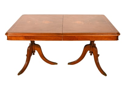 Regency Marquetry Inlay Double Pedestal Table