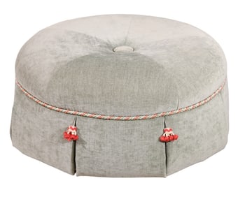 Custom Upholstered & Trimmed Center Button Poof