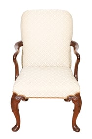 Queen Anne Style Carved Upholstered Armchair