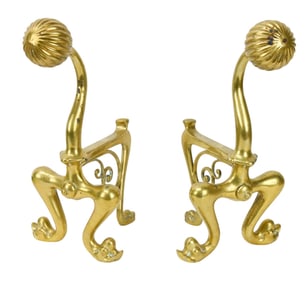 Pair Brass Ball Fire Dogs Fireplace Andirons