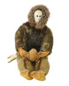 Antique Alaskan Inuit Hand Made Fur & Leather Doll