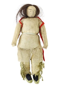 Antique Alaskan Inuit Hand Made Leather Beads Doll