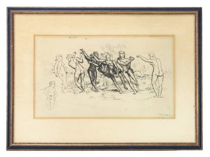 Philip Evergood Signed Engraving Primitive Dance: Philip Evergood , American, 1901 -1973, Signed Engraving, Primitive Dance, Framed. Framed measures 16 inches x 23 inches, art measures 10 inches x 16 inches.