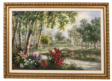 Pena Signed Mural Size Garden Landscape Framed