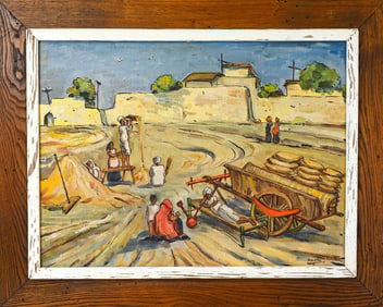 Indo Persian Acrylic Genre Painting Signed Nagin