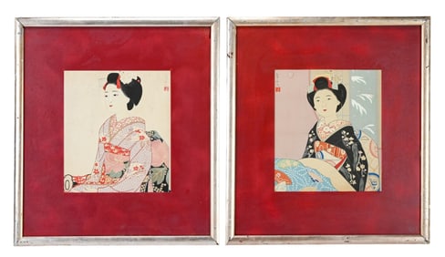 Pair Nakayama Shuko Woodblock Prints of Geisha