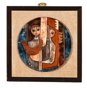 J. Ruth Faktor Signed Ceramic Plaque 2 Women Dove