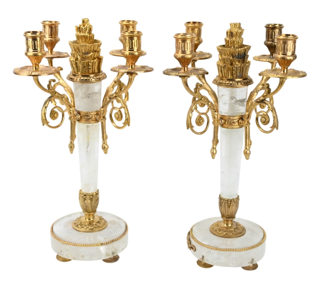Pair Gilt Bronze & Rock Crystal Empire Candelabras (1 of 15)