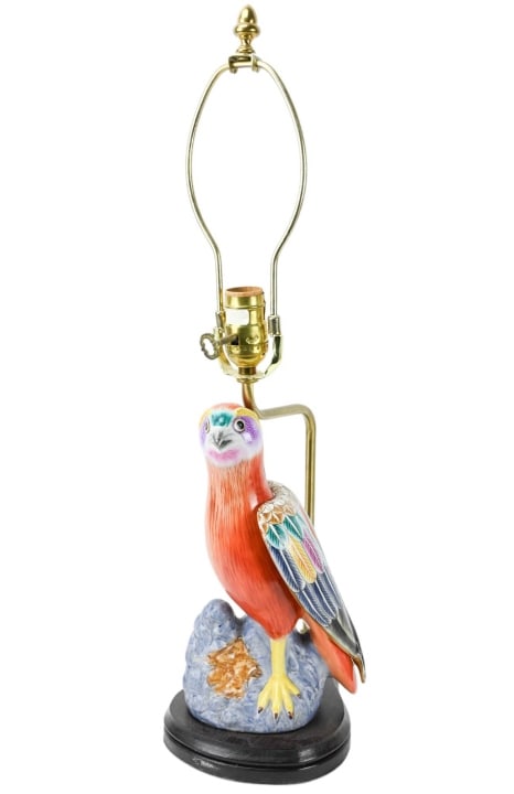 Chinese Hand Painted Porcelain Parrot Statue Lamp (1 of 9)