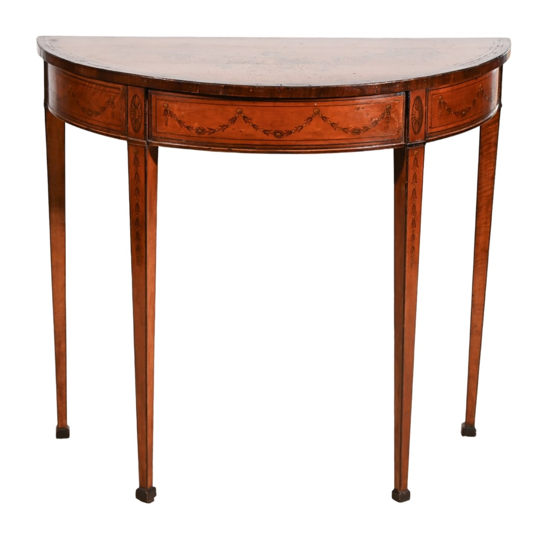 Satinwood Hand Painted Demilune Console Table (1 of 10)