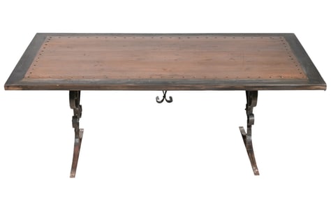 Vintage French Farmhouse Scroll Base Iron Table