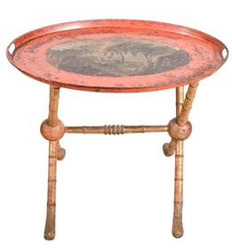 Antique Painted Tray Top Table Gilt Bamboo Legs