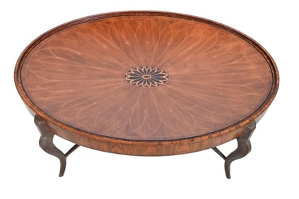 Petals of Summer Marquetry Oval Cocktail Table