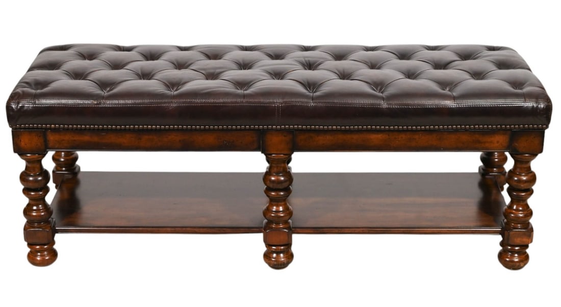 Bernhardt Leather Tufted Upholstered Shoe Bench (1 of 15)