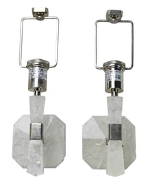 Pair Rock Crystal & Chrome Tone Sconces