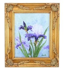 Patrick Antonelle Signed Oil Painting Purple Iris