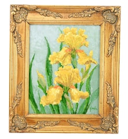 Patrick Antonelle Signed Oil Painting Yellow Iris