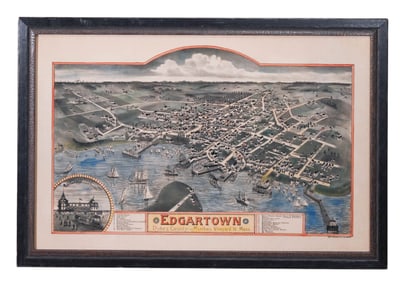 Antique Hand Colored Lithograph Edgartown MV