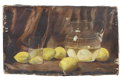 Signed Oil Painting Still Life Lemons & Pitcher