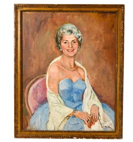 Mid C Signed Oil Painting Portrait Women in Gown