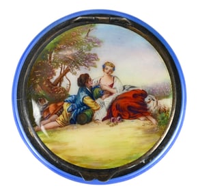 Antique Hand Painted Enamel & Guilloche Compact