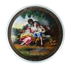 Antique Sterling Silver Enamel & Guilloche Compact