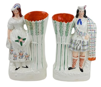 Pair 19th Century Staffordshire Porcelain Vases