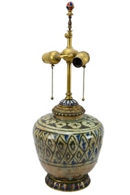 15C Mamluk Islamic Ceramic & Champleve Bronze Lamp