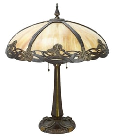 Antique Bradley Hubbard Bronze & Slag Glass Lamp