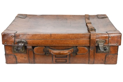 Antique English Leather Steamer Ship Suitcase