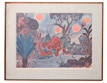 Jesse Allen Signed Serigraph Lion Killing Antelope