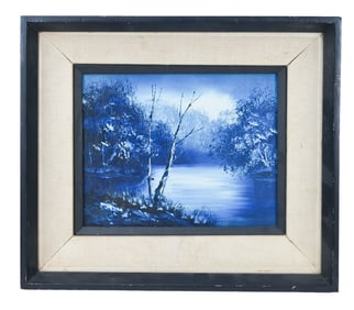 Nilsen Signed Mid Century Blue Landscape Oil