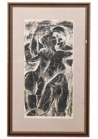 Lamb Signed Woodcut of Nude Couple Embracing