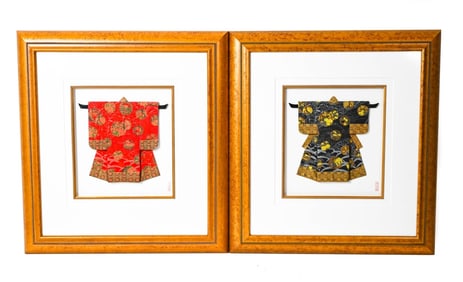 2 Framed Origami Style Kimonos Signed & Numbered