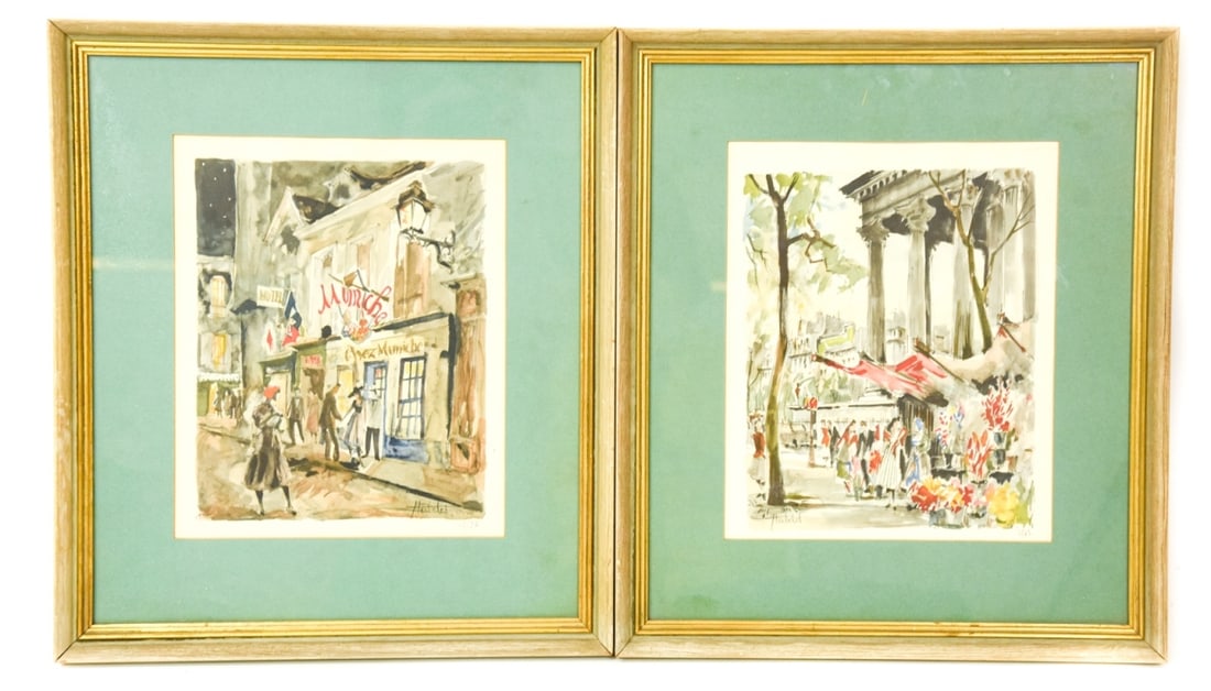 Pair Franz Herbelot Framed Parisian Lithographs (1 of 10)