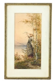 Martin B. Leisser Signed Gouache Painting Woman