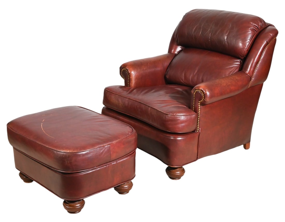 Late 20th Century Leather Craft Chair and Ottoman (1 of 14)