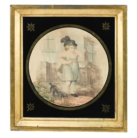 Antique 18th C Engraving in Eglomise Frame