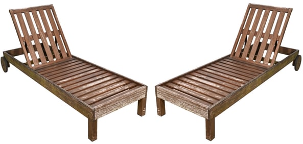 Pair Pottery Barn Outdoor Chaise Lounge w/ Cushion