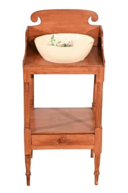 Antique English Carved Dry Sink w Porcelain Bowl
