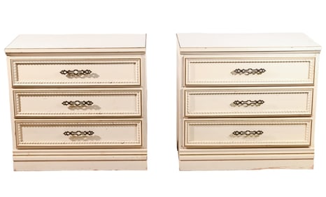 Pair French Provencal Off White Nightstands
