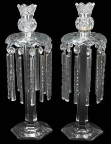Pair Antique Cut Glass Mantle Candle Lusters