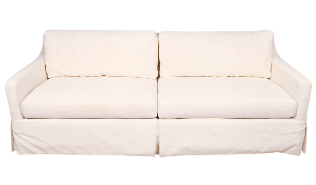Ethan Allen Ivory Boucle Skirted Box Sofa (1 of 16)