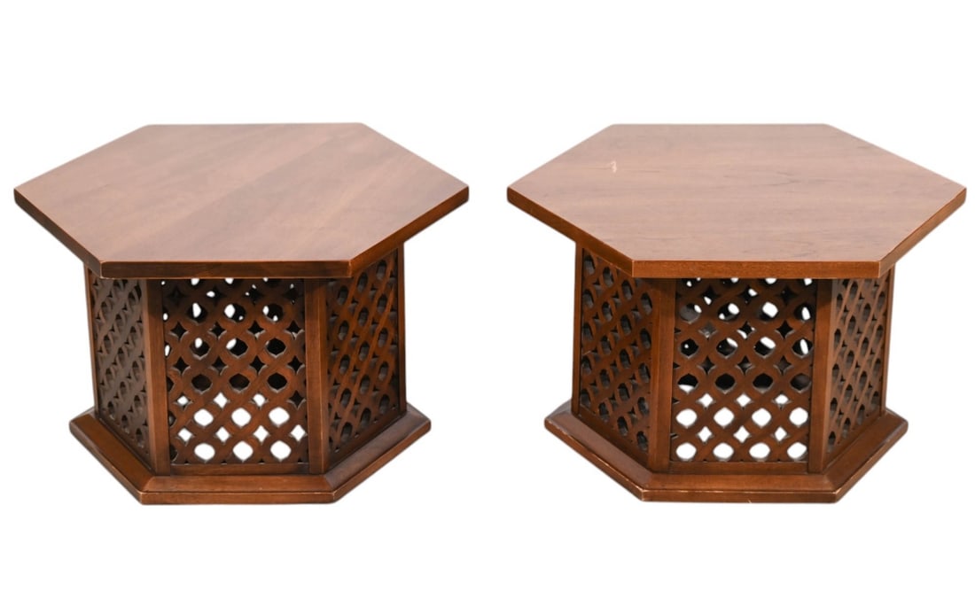 Pair Vintage Hexagonal Walnut Side Tables (1 of 16)