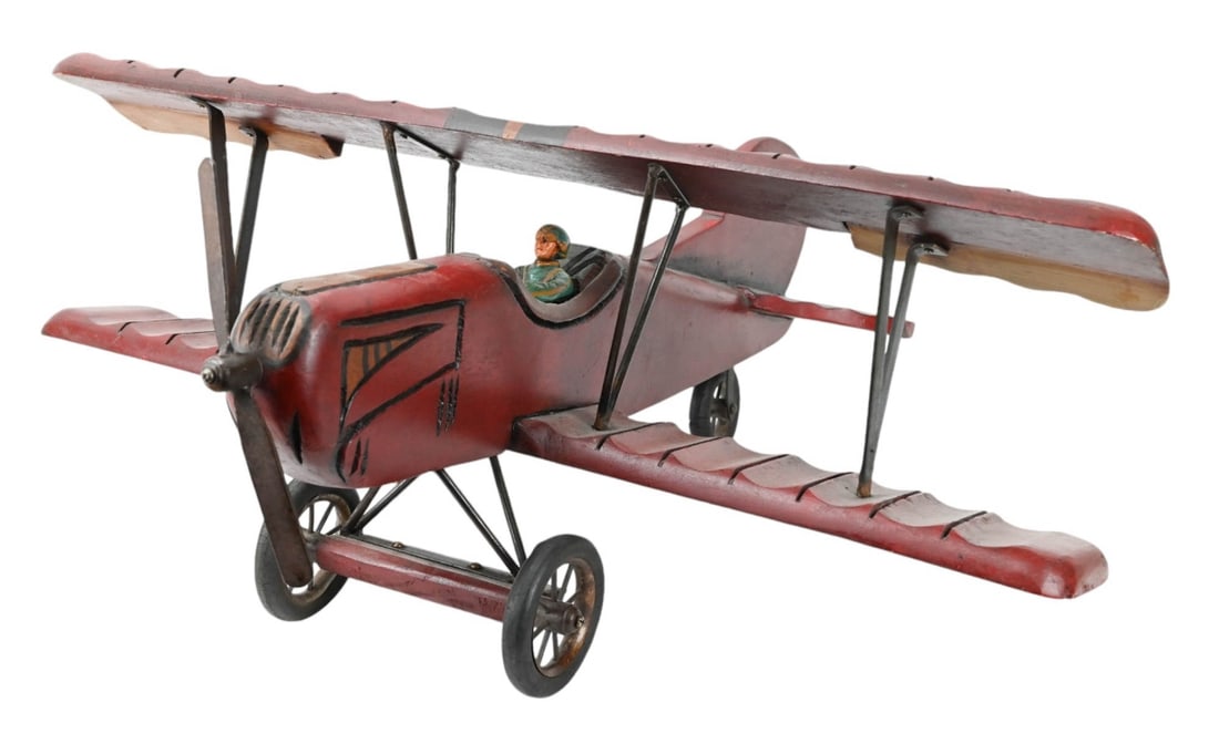 Hand Carved & Painted Red Baron Biplane Model (1 of 10)