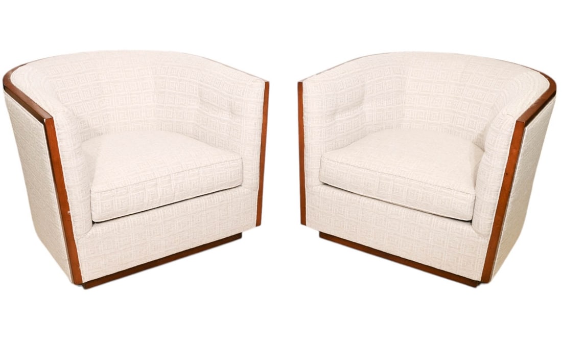 2 Modern Custom Upholstered Swivel Lounge Chairs (1 of 17)