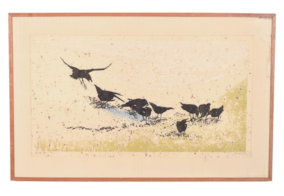 Glen Adolph Krause Woodcut Titled 9 Crows 1961 (1 of 11)